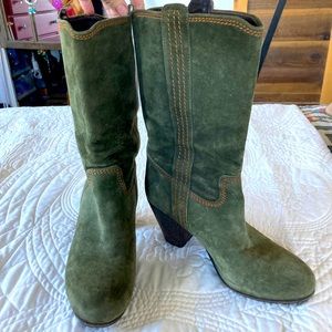 Alberto Fermani Suede Western Boots, Olive Green with Copper Stitch, Size 10